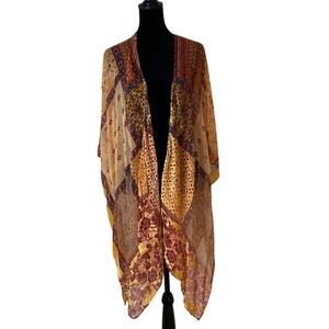 Free People Beguiled Patchwork Burnout Velvet Kimono Multicolor One‎ Size